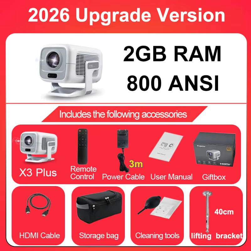 2026  X3Plus HD Projector 1080P Support 4K WIFI6 BT5.3 Android Projector Auto-Focus Auto-Keystone Home Theater Projector