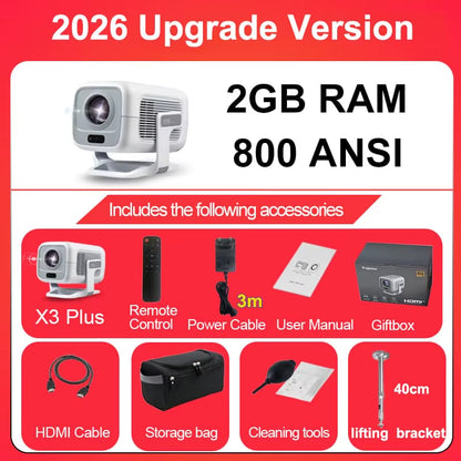 2026  X3Plus HD Projector 1080P Support 4K WIFI6 BT5.3 Android Projector Auto-Focus Auto-Keystone Home Theater Projector