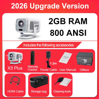 2026  X3Plus HD Projector 1080P Support 4K WIFI6 BT5.3 Android Projector Auto-Focus Auto-Keystone Home Theater Projector