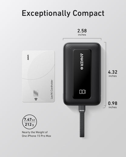 Anker Zolo Power Bank (10K, 30W, Built-In USB-C Cable)