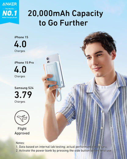 Anker Zolo Power Bank (10K, 30W, Built-In USB-C Cable)
