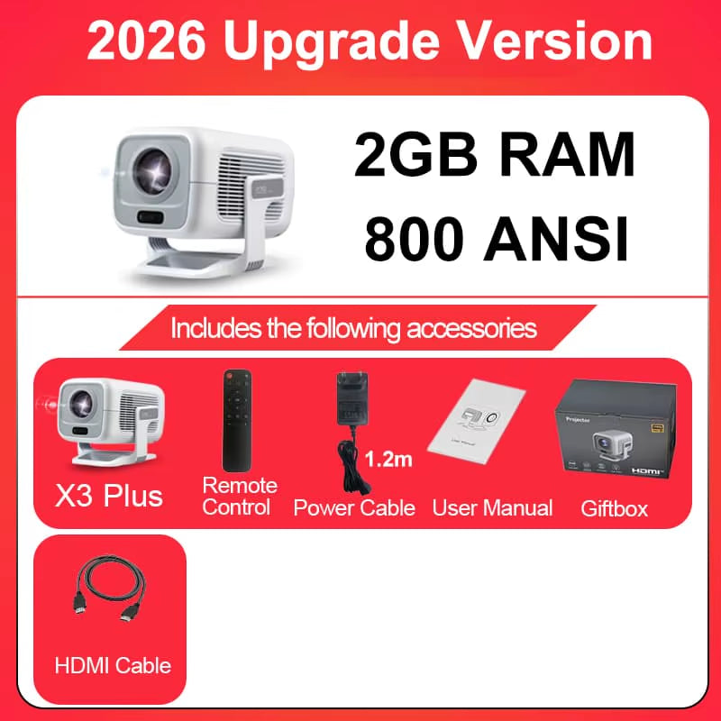 2026  X3Plus HD Projector 1080P Support 4K WIFI6 BT5.3 Android Projector Auto-Focus Auto-Keystone Home Theater Projector