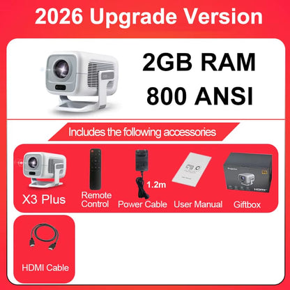 2026  X3Plus HD Projector 1080P Support 4K WIFI6 BT5.3 Android Projector Auto-Focus Auto-Keystone Home Theater Projector