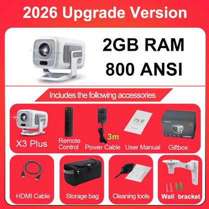 2026  X3Plus HD Projector 1080P Support 4K WIFI6 BT5.3 Android Projector Auto-Focus Auto-Keystone Home Theater Projector